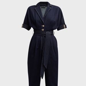 Emporio Armani Pleated Belted Denim Jumpsuit